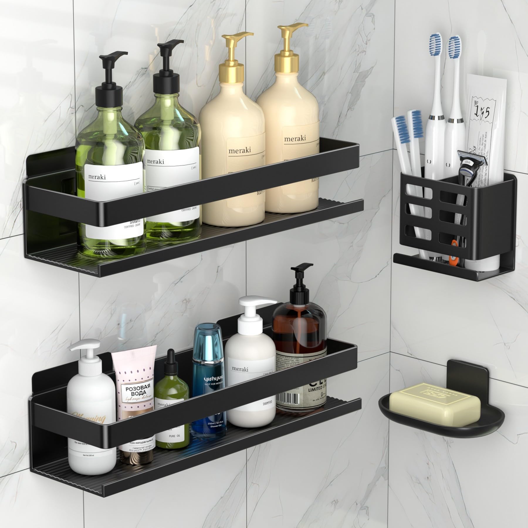 Photo 1 of YESENT Shower Shelf 4 Pack - Bathroom Shower Shelf Rust-Proof Aluminum Adhesive Installation No Drilling Required, Suitable for Bathroom Storage and Home Decoration