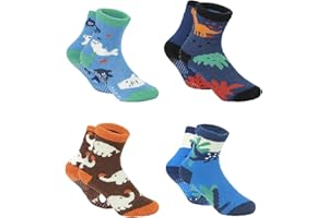 wanchel Toddlers Fuzzy Socks with Grips, Kids Boys Non Slip Warm Winter Fun Crew Socks 4 Pairs