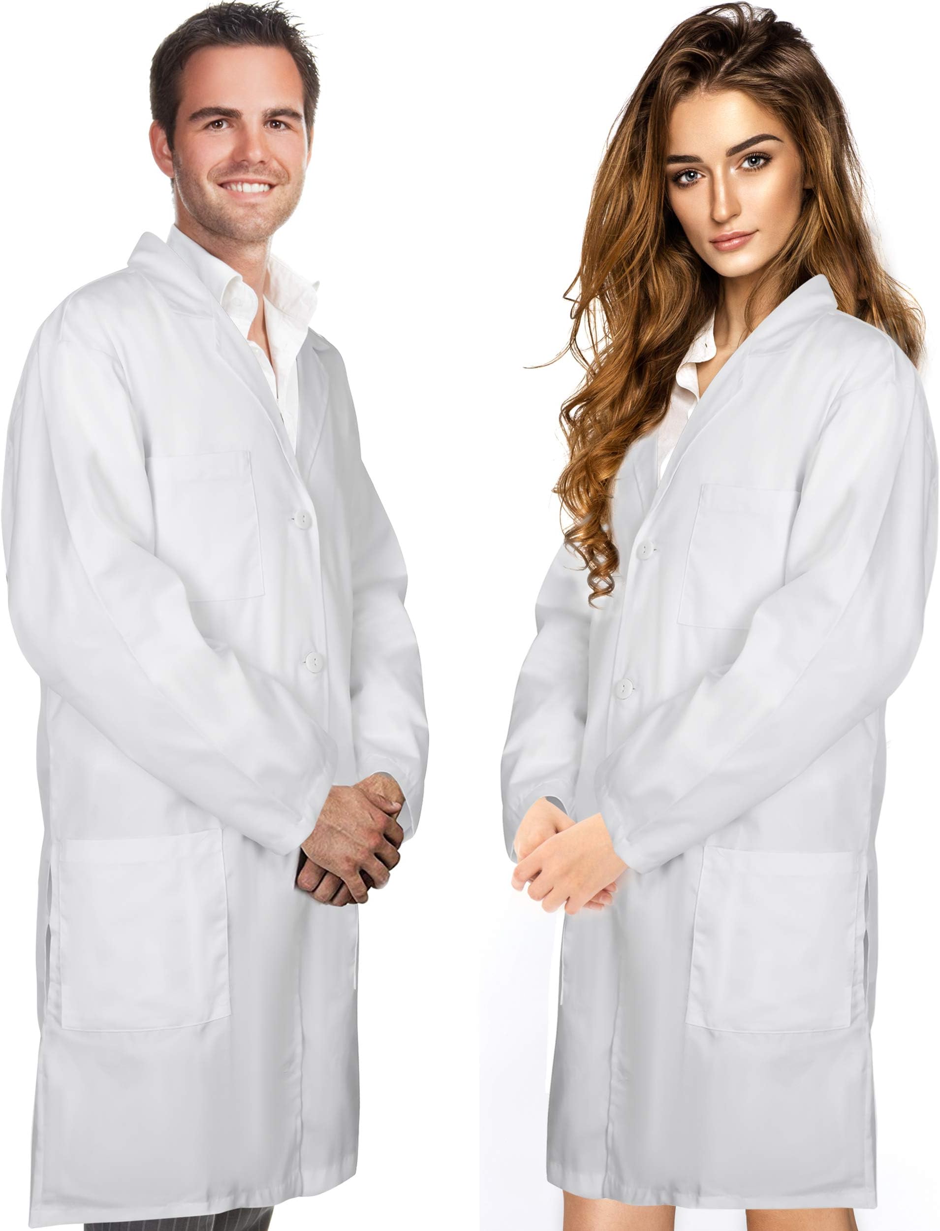 Professional Men & Women Lab Coat Cotton Material 41 Inch Long (White) Unisex Doctor Costume Medical Chemistry Scientist Button Laboratory Male Jacket Lightweight Labcoat Doctors Scrubs Coats (Small)