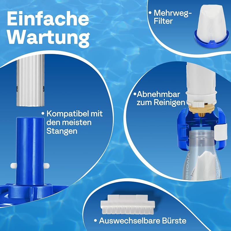 Poolsauger Akku 4300 LPH Absaugung mit 250cm Verlängerungsstange
