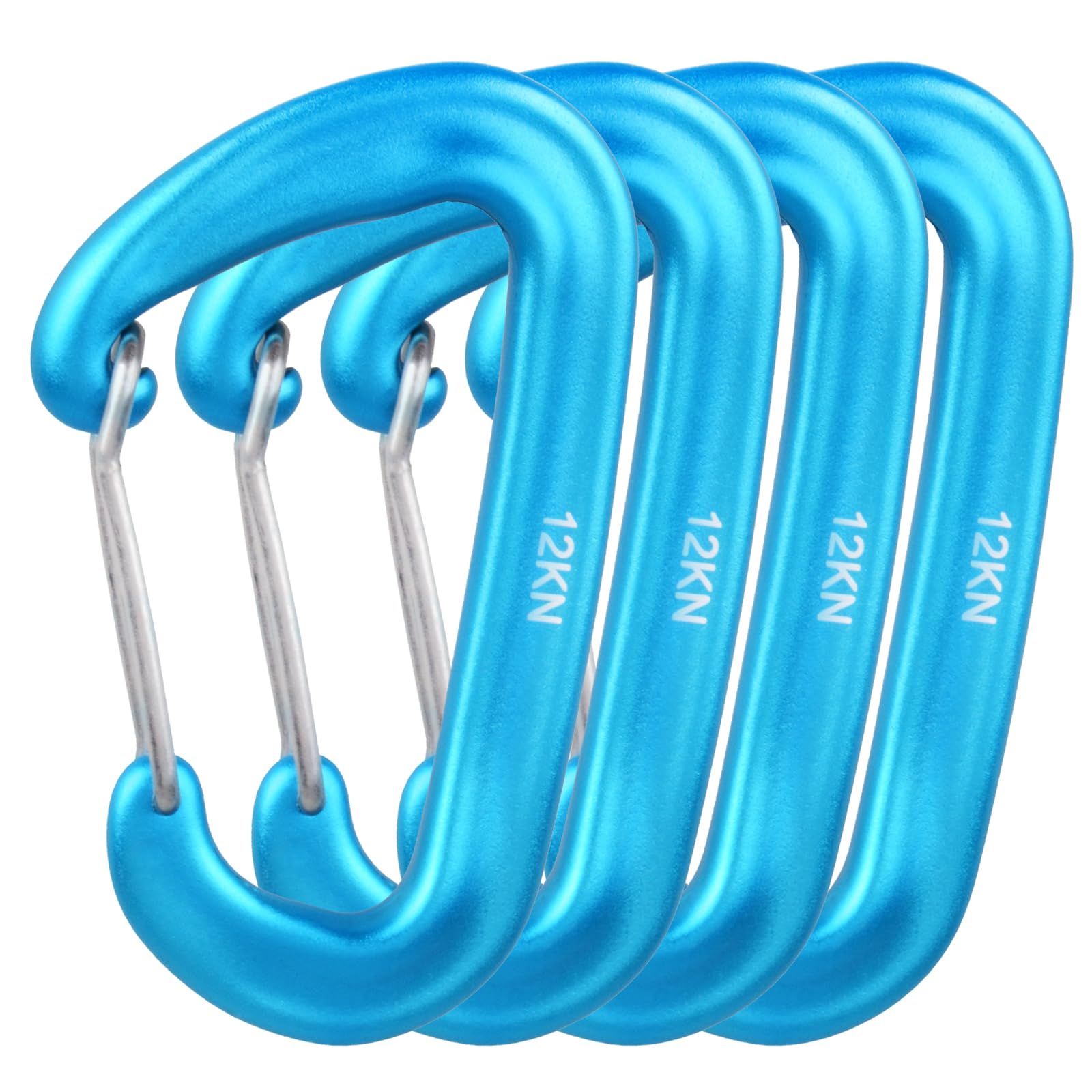 TRIWONDER Carabiner Clip Heavy Duty Wire Gate Small Carabiner Clips D Shape Keyring Snap Hook for Hammock Camping Hiking Fishing (12kN - Blue - 4 Pcs)