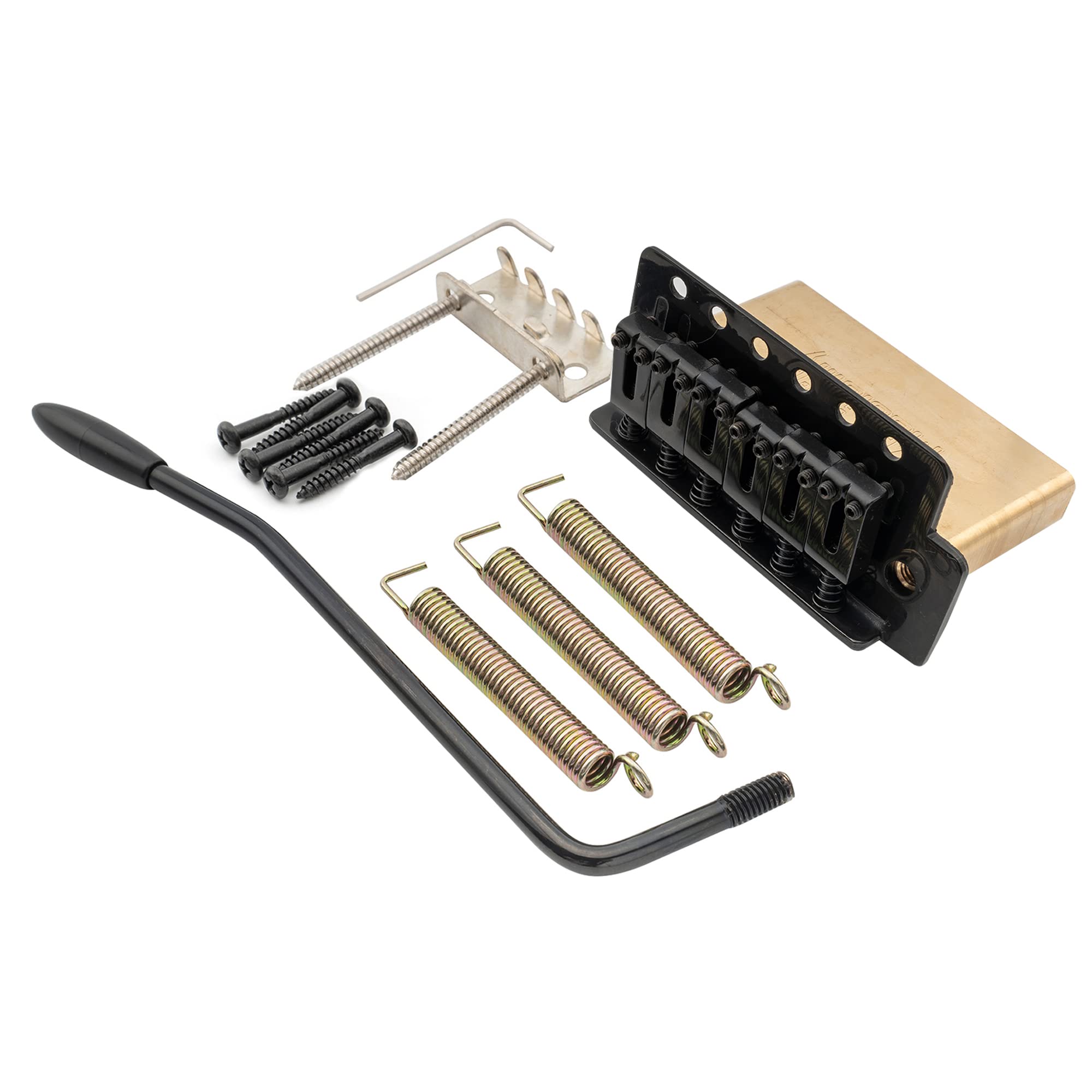 Musiclily Pro 52.5mm Modern 6-Screw Tremolo Bridge 40mm Solid Brass Block for Squier Strat Style Electric Guitar, Black