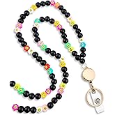 MyfavoriteK Smile Cute Teacher Lanyard for Women Retractable ID Badge Reel Chain and Keychain Beaded Lanyards For Keys