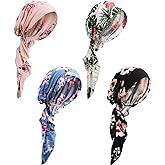 Halfchet 4 Pcs Chemo Headwear for Women Pre Tied Cancer Caps Cotton Head Scarf Turbans for Women Patients Gifts