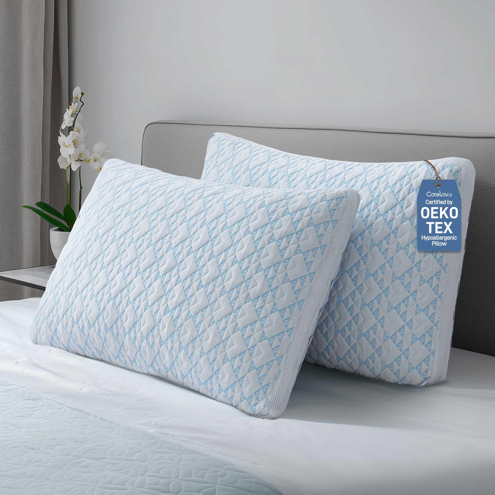 Cotelovo Shredded Memory Foam Soft Cooling Viscose Pillows Adjustable Hypoallergenic Hotel Quality Bed Pillows for Side, Back and Stomach Sleeper, Oeko-TEX Certified Queen Size Set of 2