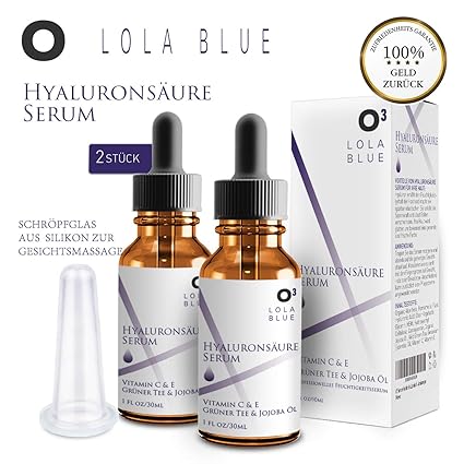 Hyaluronsäure Serum hochdosiert // 2 Flaschen + Anti-Cellulite Saugglocke // Anti Aging Hyaluron Serum mit Vitamin C & E, Joj