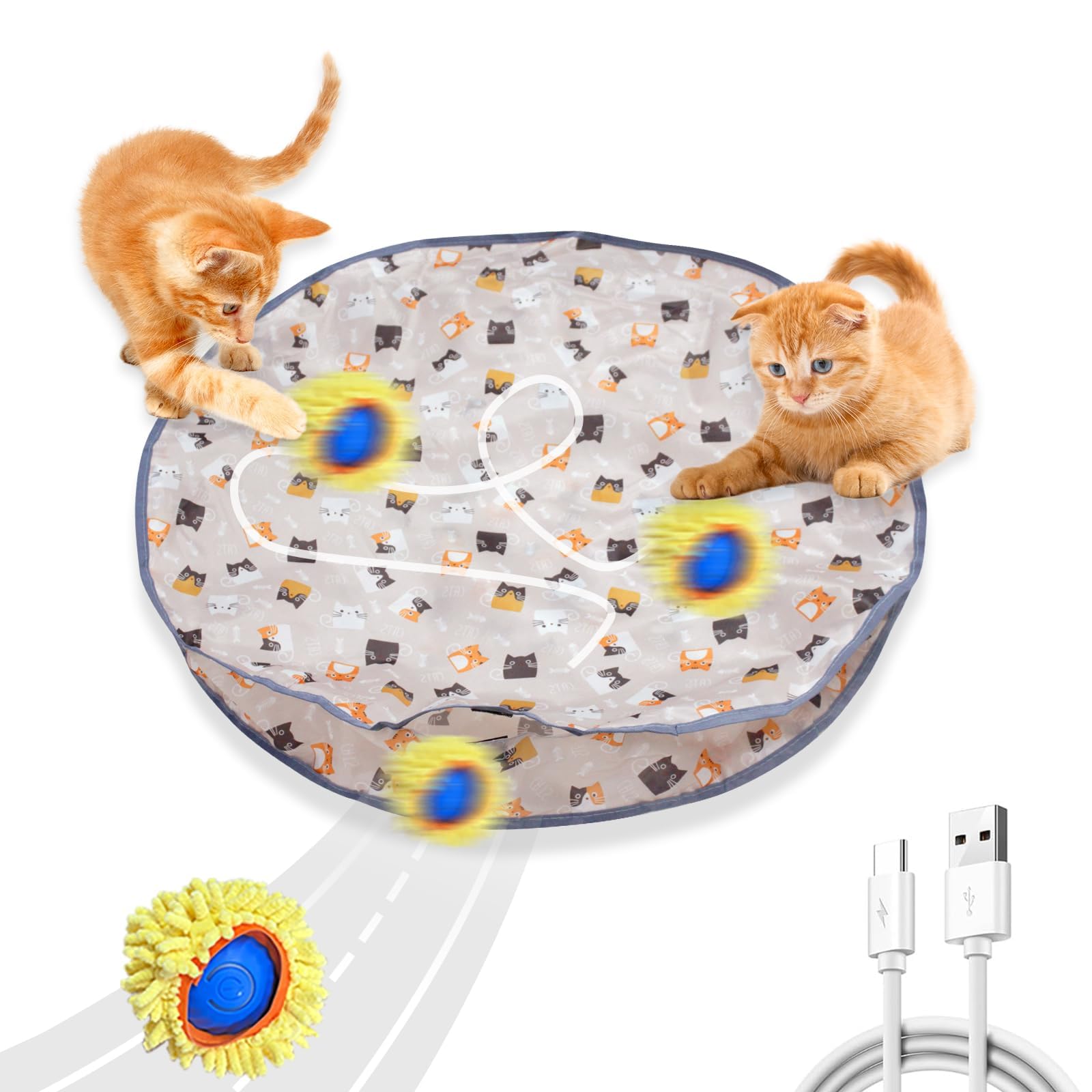 Photo 1 of WPOYM Interactive Cat Toys, Automatic Motion Activated Moving Ball Hide and Seek Game, 28 Inch Play Mat, Fast Rolling Ball in Play Mat for Indoor Exercise Kicker