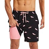 KAIUA SURF Mens Swim Trunks with Compression Liner 7 Inch Inseam Quick Dry Mens Swimming Shorts Bathing Suit