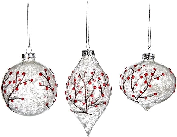 Goodwill Decorazioni Natalizie.Goodwill Set Di 3 Palle Per Albero Di Natale Sagomate In Vetro Con Bacche E Ramoscelli 8 Cm Natale 2016 Amazon It Casa E Cucina