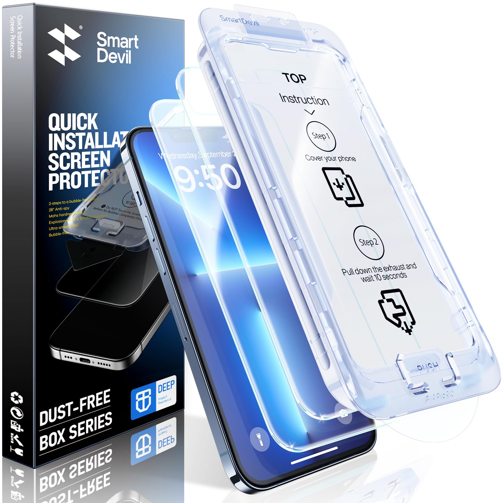 Photo 1 of SMARTDEVIL 2 Pack Screen Protector for iPhone 13 Pro Max/iPhone 14 plus Tempered Glass, HD Clear Film, Easy Installation, Dust-Free & Bubble-Free