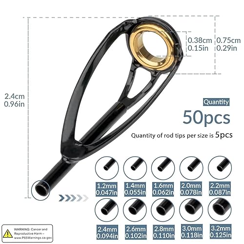 THKFISH Rod Tip Repair Kit 50pcs Rod Tips Fishing Rod Tips