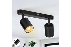 SGGSHENNAN Adjustable Spotlight Ceiling Light Fixture 2 Light Gu10 Track Lighting Indoor Directional Light Ceiling Spot Light for Kitchen, Bedroom, Picture Wall, Hallway, Office, Bar (Black-2 Light)