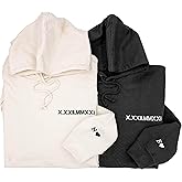 NAZENTI Custom Embroidered Roman Numeral Hoodie, Matching Sweaters For Couples, Personalized Couple Crewnecks, Roman Numeral Sweatshirt, Date + Initial Heart On Sleeve, Valentine For Her Him Gifts