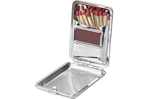 MARSRUT Metal Match Box Case Stainless Steel Matchboxes Matchstick Holder with Friction Plate Striker Vintage Portable Mini Storage Reusable One Button Waterproof Fire Starter for Fireplace Outdoor Camping