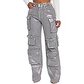 Tbahhir Women Cargo Jeans Baggy High Waisted Straight Leg Denim Pants Multi-Pockets Y2K Trousers Loose Casual Fall