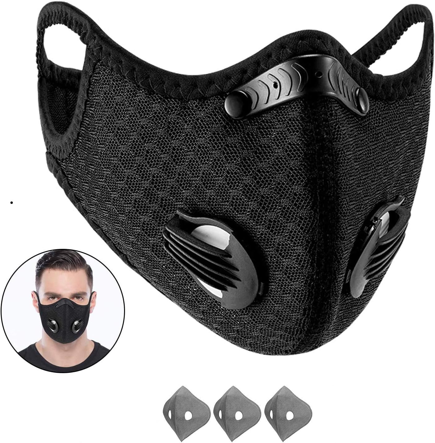 Enjoyee Reusable Dust Mask with Filters - Personal Protective Adjustable for Running, Cycling, Outdoor Activities(1 Mask + 3 Filters)