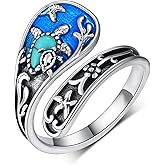 qielizhu Spoon Ring 925 Sterling Silver Turquoise Octopu/Turtle Ring Adjustable Vintage Thumb Rings for Women Octopu/Sea Turtle Jewelry Gifts