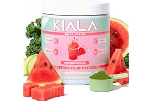 Kiala Nutrition Super Greens, Organic Greens Powder with Spirulina & Chlorella for Digestion, Gut Health, Immunity, Energy, Gluten Free, Vegan, Sugar Free, Spectra Blend, Watermelon Slush, 30 Servings