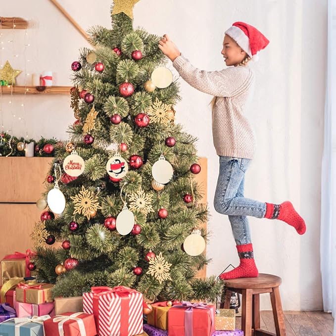 Lavoretti Di Natale 0 3 Anni.Melliex 40 Pezzi Fette Di Ornamenti Legno Naturale Baubles Dischi Rotondi Di Mestieri Di Abbellimenti Per La Decorazione Dell Albero Di Natale Amazon It Casa E Cucina