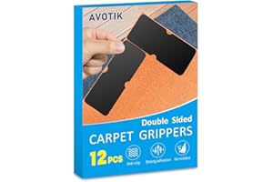 Avotik Rug Gripper for Hardwood Floors: 12 PCS No Damage Rug Tape - Anti Slip Rug Grips for Area Rugs – Secure Carpet Tape for Wood Floors, Safe & Strong Hold