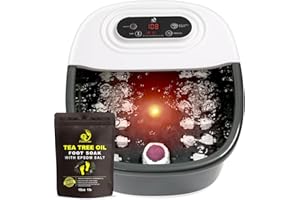FUTURECARE Foot Spa Bath Massager with Heat Bubbles and Vibration Massage and Jets, 16 OZ Tea Tree Oil Foot Soak Epsom Salt, Foot Soaker with Red Light, 22 Massage Rollers, Adjustable Temp -Black