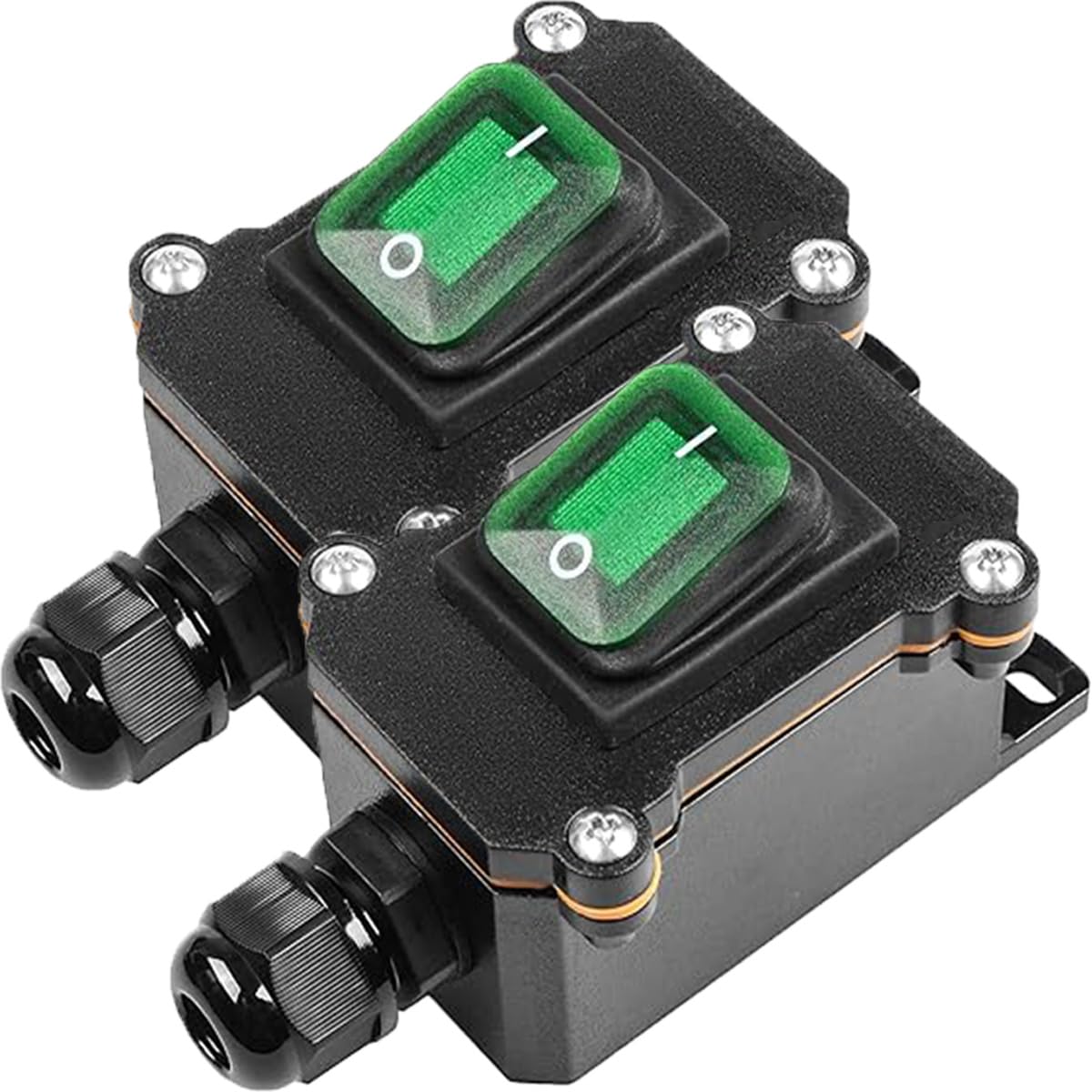MKBKLLJY Inline Cord Box Waterproof Switch 1-Way Junction Box PG9 Cable Gland IP66 KCD4 Green LED Light Toggle 4-Pin 2-Position ON-OFF Self-Locking DPST DC 12V 20A
