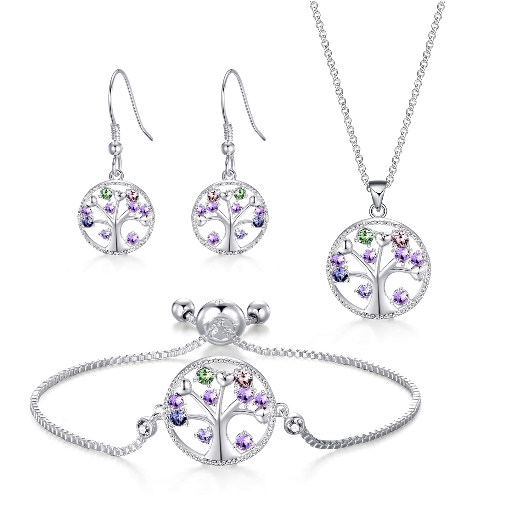 Philip Jones Silver Plated Chakra Tree of Life Set Created with Zircondia® Crystals