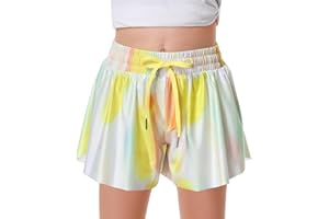 DOCUMO Girls Flowy Shorts Butterfly Shorts for Kids with Pocket 2-in-1 Athletic Shorts Running Shorts for Girls