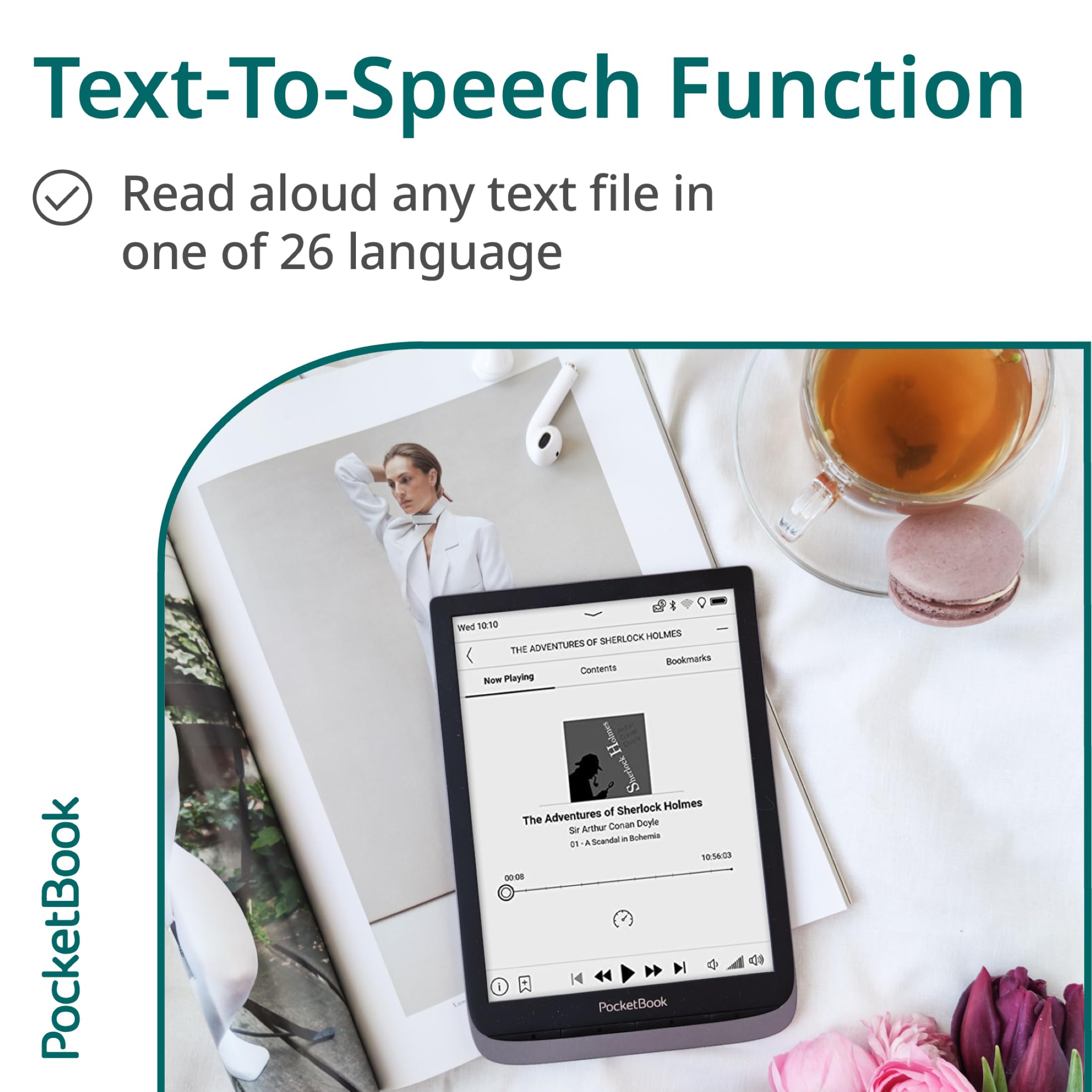 PocketBook InkPad 3 Pro | E-Reader IPX8 Waterproof | Large 7.8? Glare-Free & Eye-Friendly E-Ink Screen | Text-to-Speech Function | Audio Output & Bluetooth | Audiobook & E-Book Reader | SMARTlight