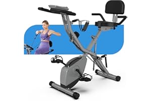 LINBOLUSA Indoor Exercise Bike for Seniors, 5 IN 1 Foldable Stationary Bike with 16-Level Magnetic Resistance and Tri-Position Ride, 330LBS Capacity, 6.6 LBS Flywheel, for Home Workout 818 Gray