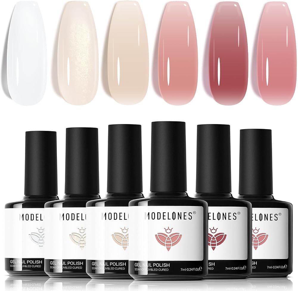 Modelones Gel Nail Polish Set 6 Colors Nude Pink Milky White Jelly