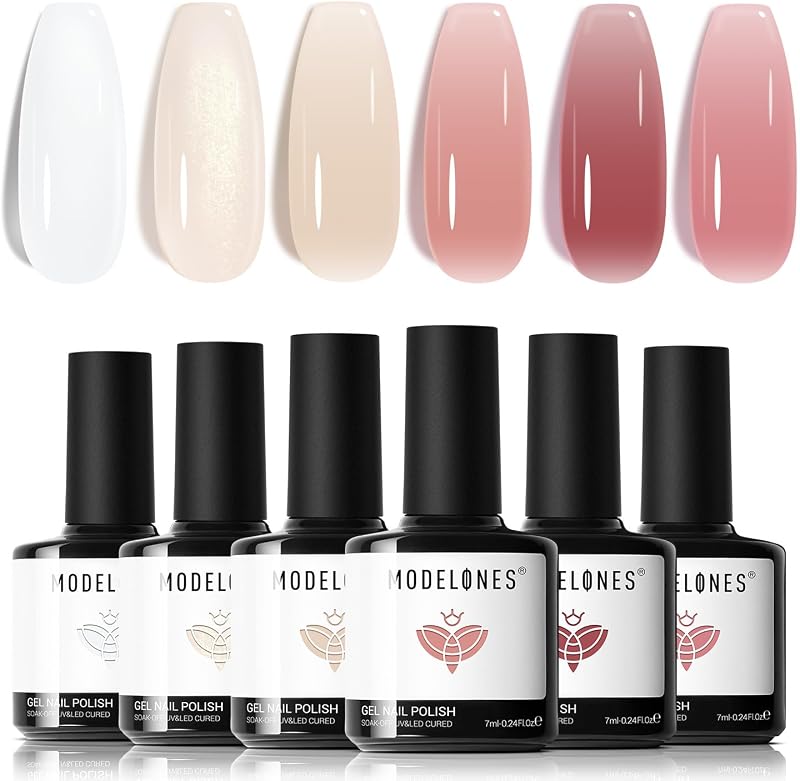 Modelones Gel Nail Polish Set 6 Colors Nude Pink Milky White Jelly
