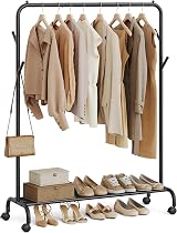 SONGMICS Clothes Rail Heavy Duty with Wheels Shelf Ink Black HSR131B01