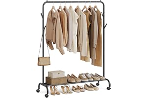 SONGMICS Clothes Rack, Single-Rod Clothing Rack with Wheels, Heavy-Duty Metal Frame, Garment Rack, 110 lb Max. Total Load, 40