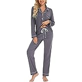 Anjue Pajamas for Women Soft Button Up Pajama Set Long Sleeve Shirt and Pajama Pants Lounge Sets S-XXL