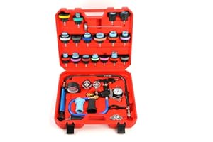ZEAJSRU 28 Pieces of Anti-Freezing Liquid Replacement Filler Vacuum coolant Pressure Gauge, Motorcycle, Automobile and Truck Universal Radiator Pressure Leakage Tester kit (red)