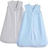 PHF Warm Micro-Fleece Baby Sleep Sack 0-6 Months, Soft Baby Wearable Blanket, 2-Way Zipper Sleeping Bags, 2 Pack Comfy Sleeping Sack for Infant Newborn Boys, Small Size, Blue&Grey