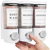 Ritrsvey Shampoo and Conditioner Dispenser 450ml * 3, Shower Dispenser 3 Chamber No Drill Shower Soap Dispenser Wall Mounted Large Capacity Refillable Shampoo Body Wash Dispensers for Bathroom Hotel