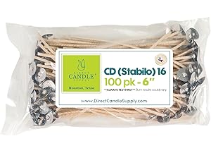 Direct Candle Supply Candle Wicks for Candle Making | 6 inch Stabilo CD 16 Wicks | 100pcs of Cotton Wicks for Candles and Candle Making Supplies, White