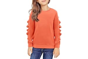 Yoklass Girls Long Sleeve Shirt Crewneck Sweatshirts Casual Flutter Pullover Tops 5-14 Years
