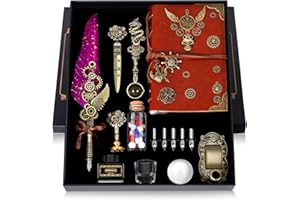 AIFEITER Quill and Ink Set With Quill and 5 Replaceable Nibs, Seal Stamp, Spoon, Wax Beads, White Wax, Pen Holder, Cup, Envelope, Letter Paper, Envelope Tool(purple)