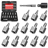 15 Pieces Screw Extractor Set, Easy Out Bolt Extractor Kit, 3/8" Inch Drive Hex Head Multi-Spline Bolt Remover Kit Tool for Removing Stripped, Broken Rusted Bolts Screws
