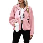 Yanekop Womens Fleece Jacket Fuzzy Long Sleeve Short Winter Coats Button Down Sherpa Jacket Outerwear with Pockets