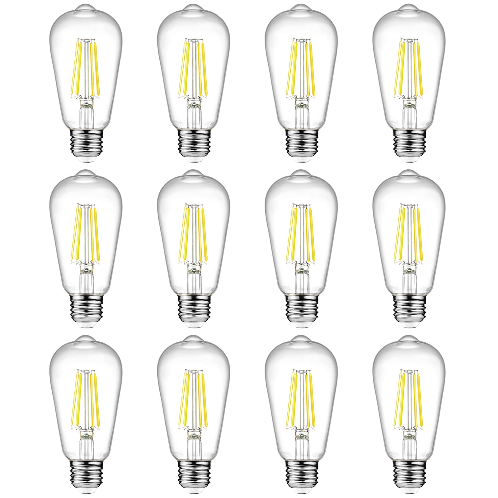 Ascher 12 Pack Vintage LED Edison Light Bulb 60W Equivalent, Decorative Antique Filament Light Bulbs with 80+ CRI, Cool White 4000K, 700 Lumens, E26 Base, Non-Dimmable Image