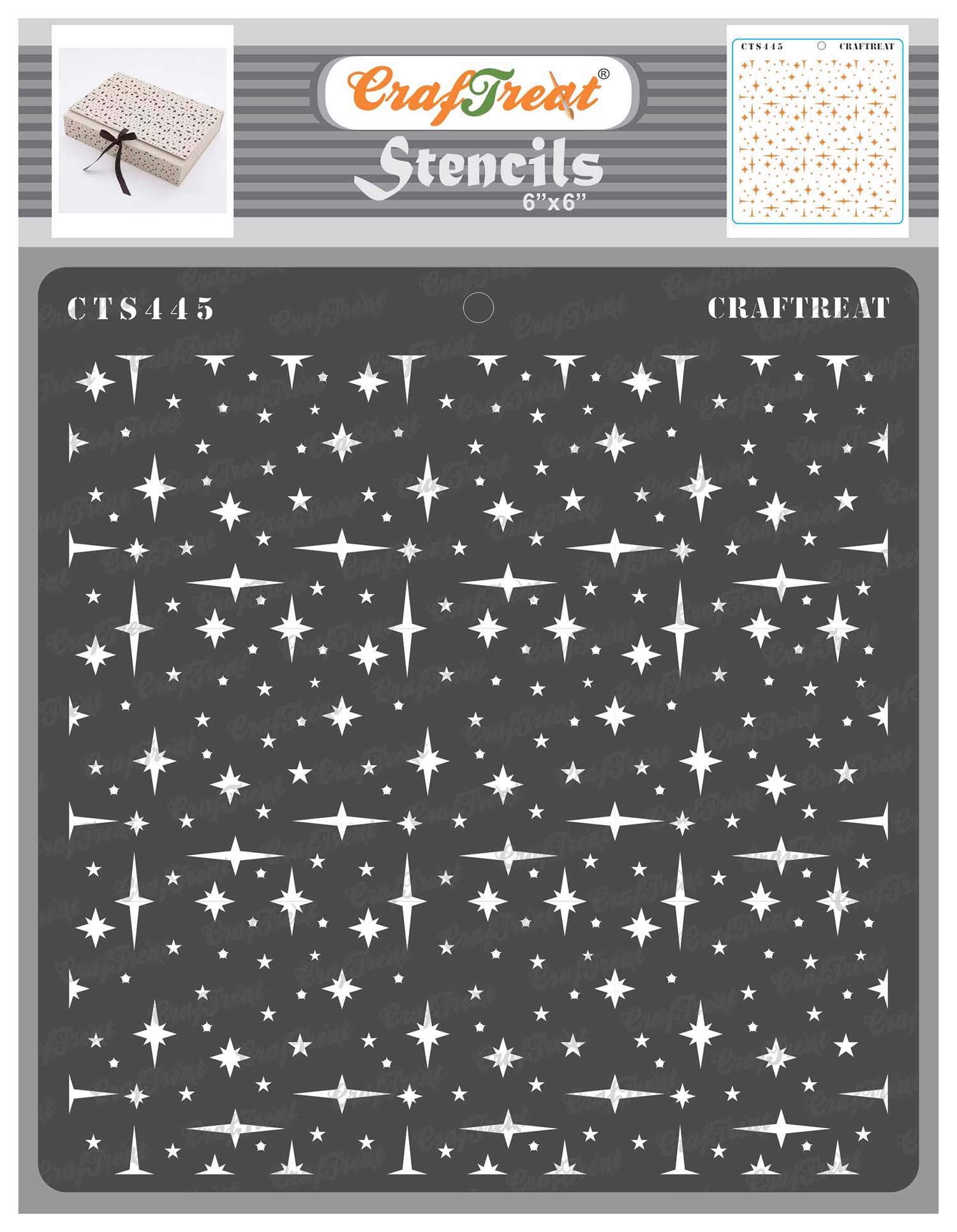 CrafTreat Reusable Star Stencils for Painting on Wood, Canvas, Paper, Fabric, Floor, Wall and Tile - Stars All Over - 6x6 Inch - DIY Art and Craft Stencils - Star Template Stencil