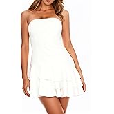 Meladyan Women's 2025 Summer Strapless Tube Dress Sexy Off Shoulder Ruffle Tiered Flowy Mini Dresses