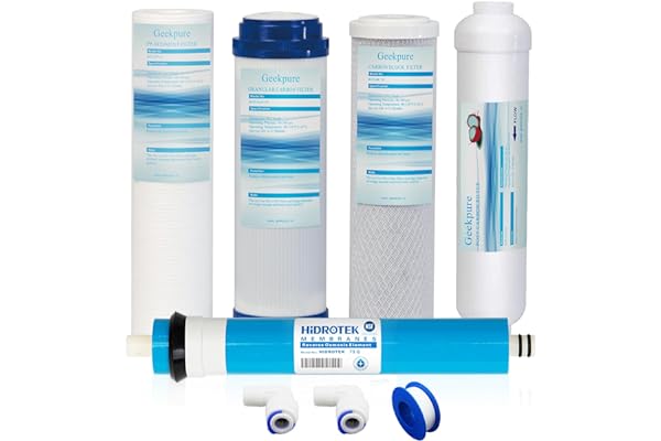 Geekpure Replacement Universal Filter Set with 75 GPD Membrane for Standard 5 Stage RO System (5 Count) | RO Replacement Filt