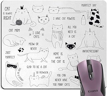 Amazon Com Knseva Cute Cartoon Cats Mouse Pad Doodle Composition Of Animals With Various Quotes Hand Drawn Funny Design Mouse Pads Office Products