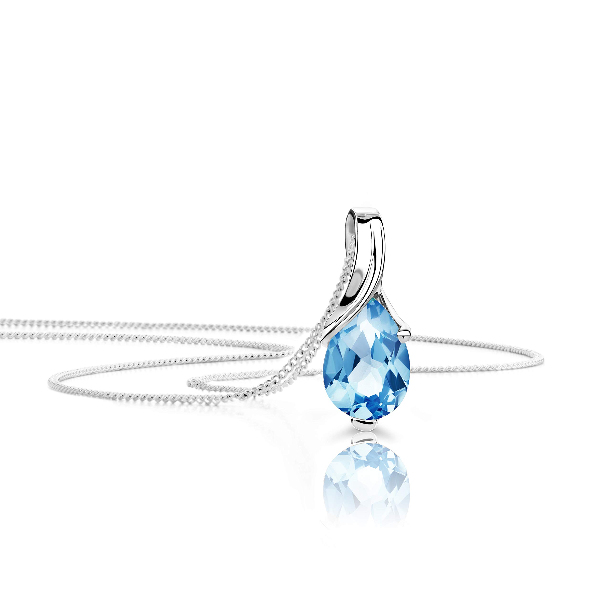 OROVI Pear-Shaped White Gold Necklace for Women with a blue Topaz in 9 Carat Gold, Hypoallergenic Necklace - Handmade pendants with jewellery box - Made in Italy