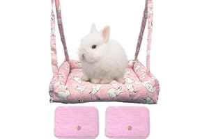 RMNHPTK Rabbit Hammock Swing Small Animal Hanging Swing Hammock Bed with 2 Pads Pet Hammock Swing for Rabbits Guinea Pigs Chinchillas Kittens (Pink Rabbit)